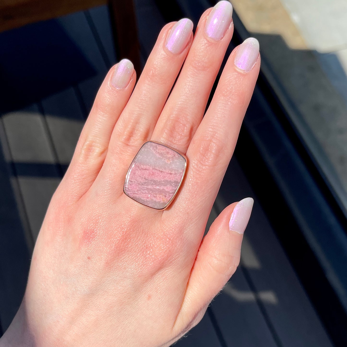Sterling & 14K Gold Italian Rhodonite Ring