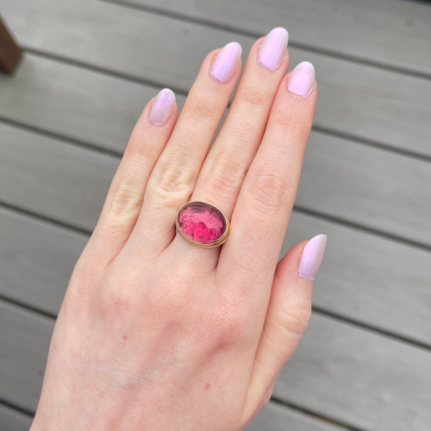 Sterling & 14K Gold Oval Pink Tourmaline Ring