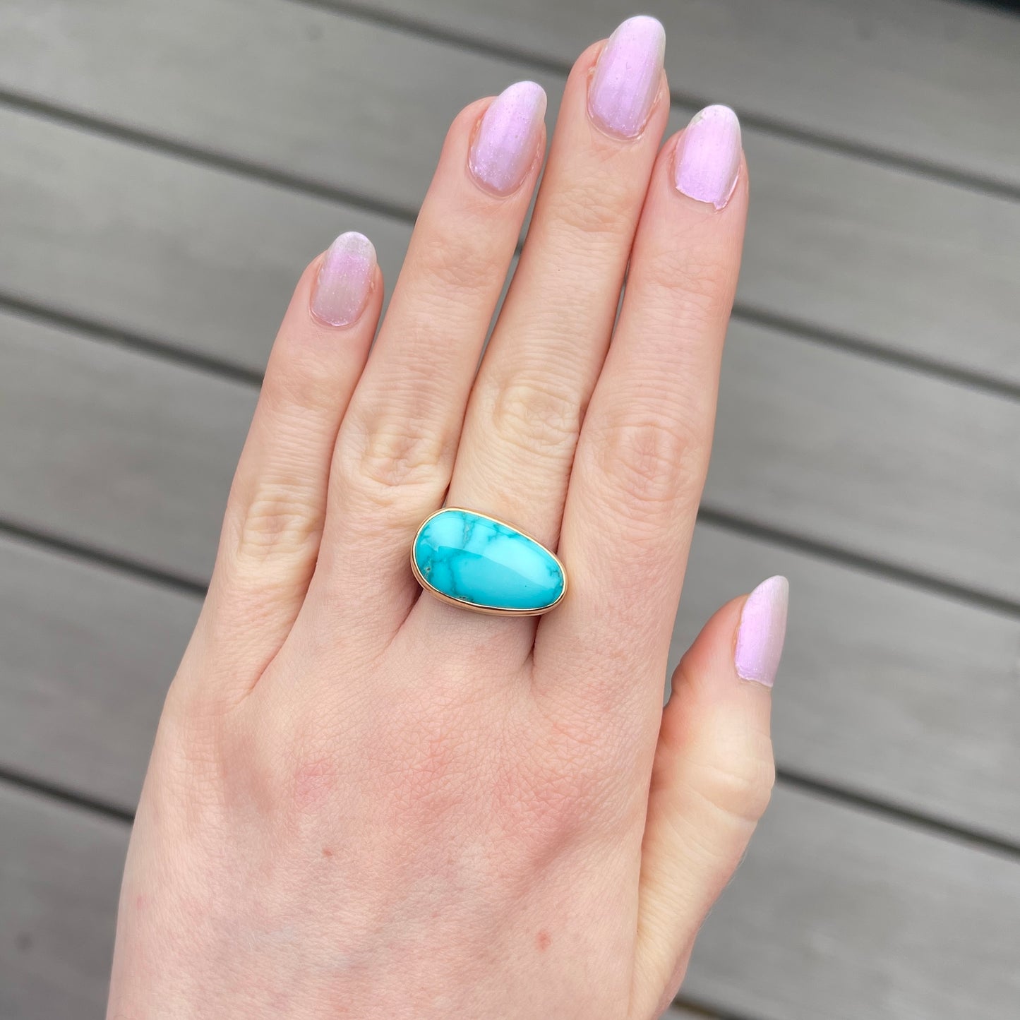 Sterling & 14K Gold Lone Mountain Turquoise Ring