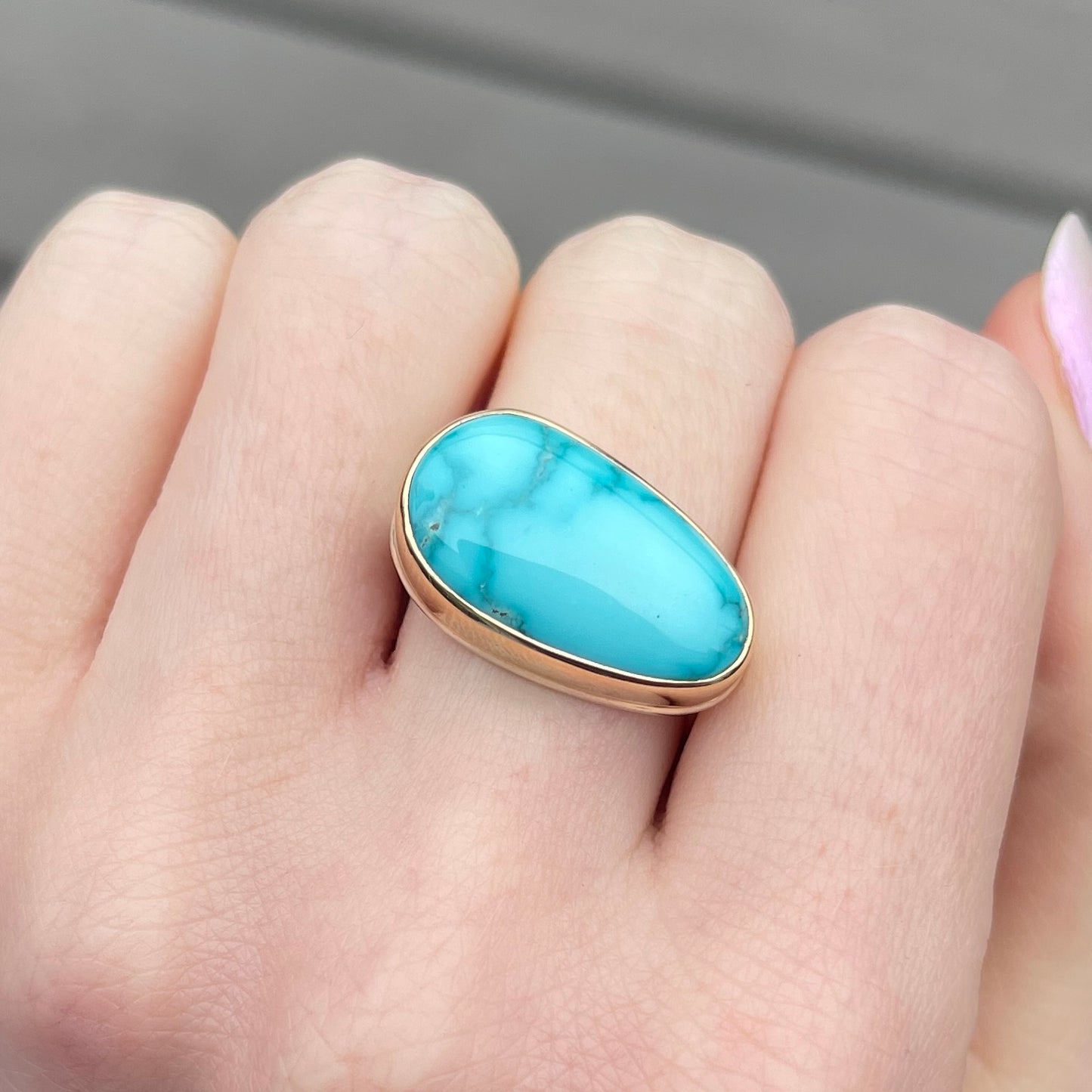 Sterling & 14K Gold Lone Mountain Turquoise Ring