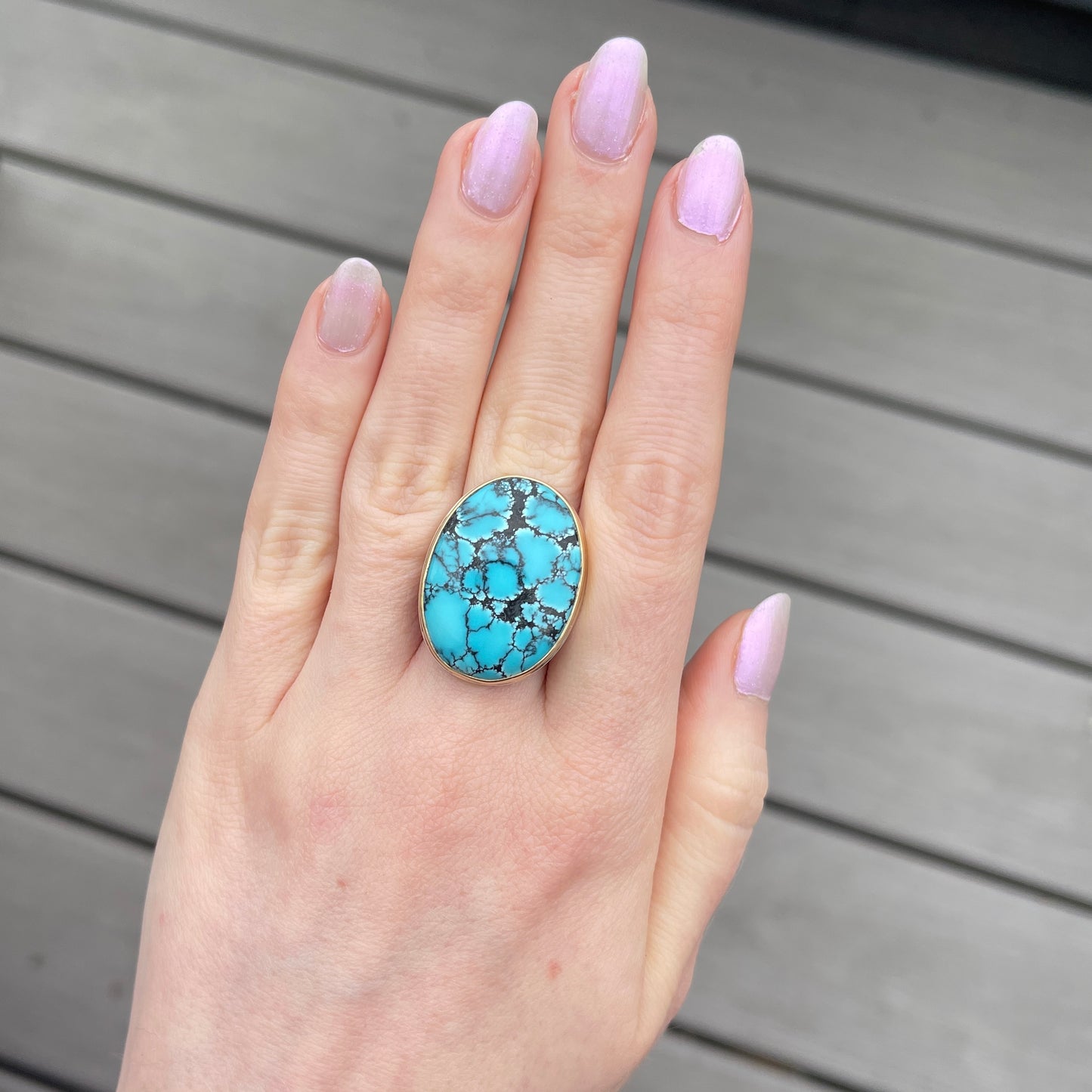 Sterling & 14K Gold Cloud Mountain Turquoise Ring