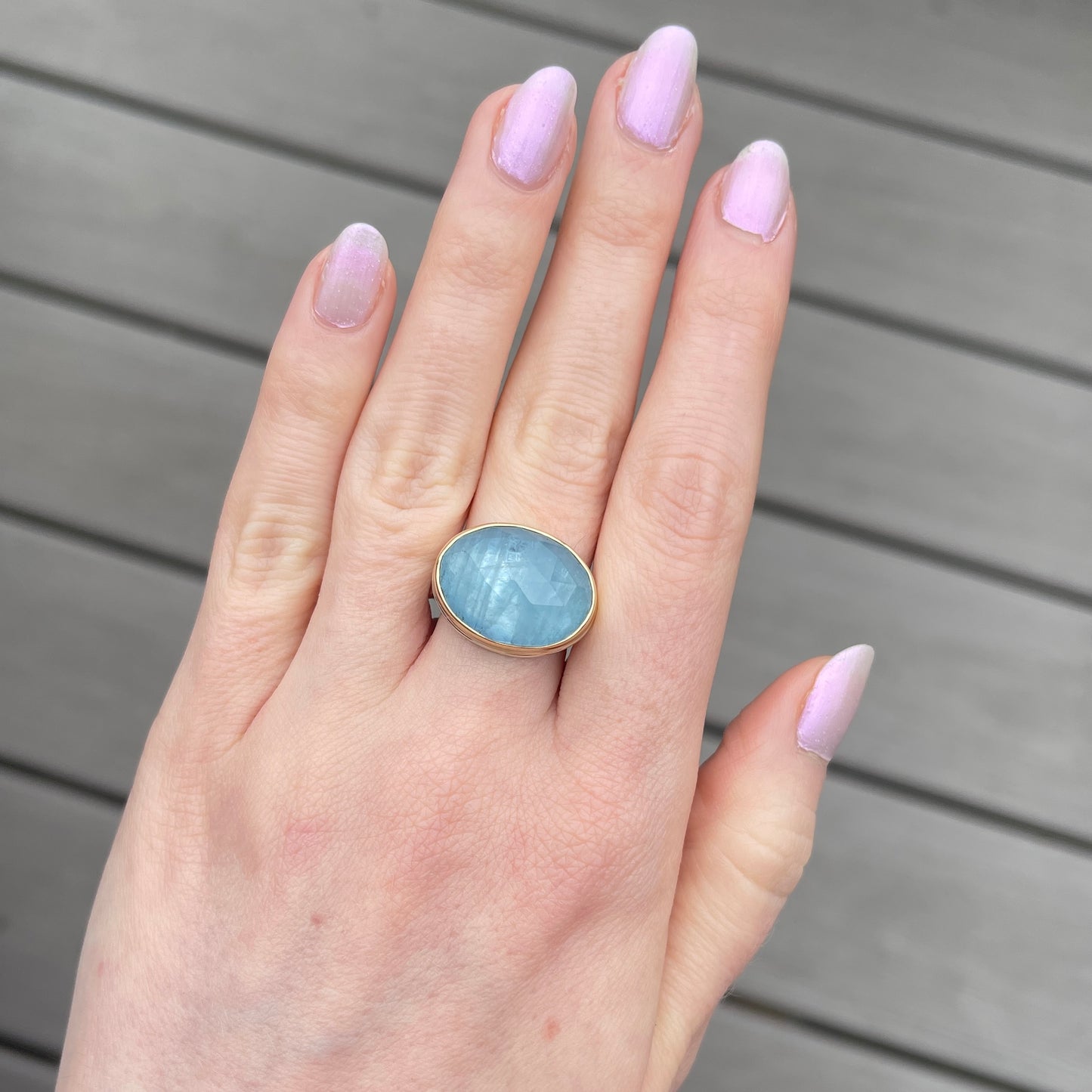 Sterling & 14K Gold Oval Aquamarine Ring
