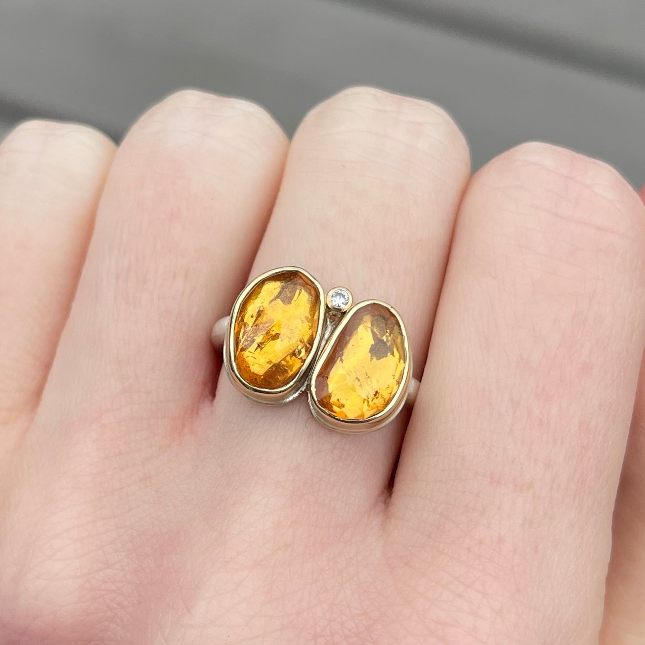 Sterling & 14K Gold Double Spessarite Ring