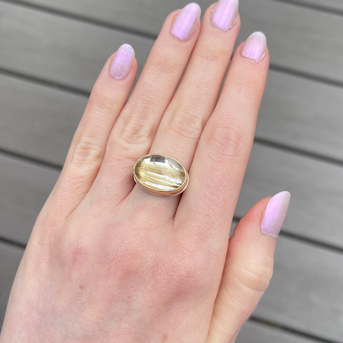 Sterling & 14K Gold Oval Rutilated Quartz Ring