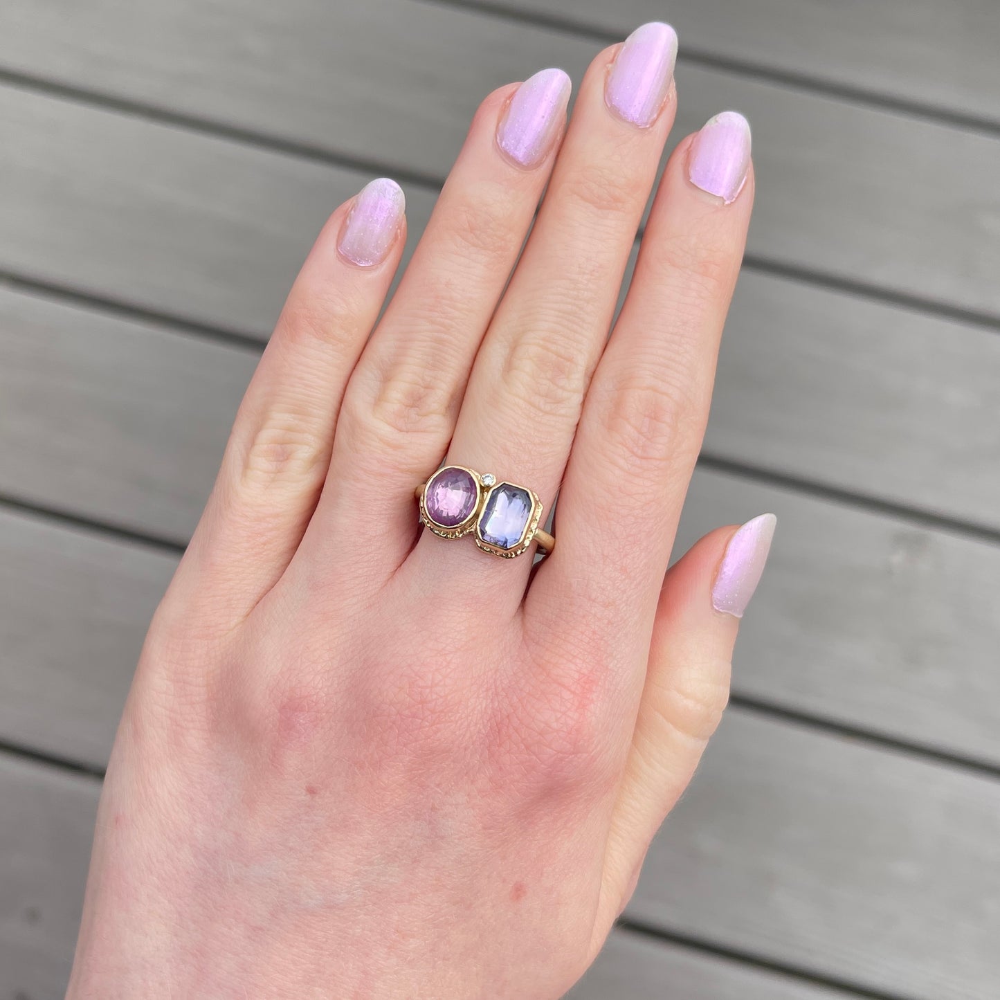 14K Gold Double Sapphire & Diamond Ring