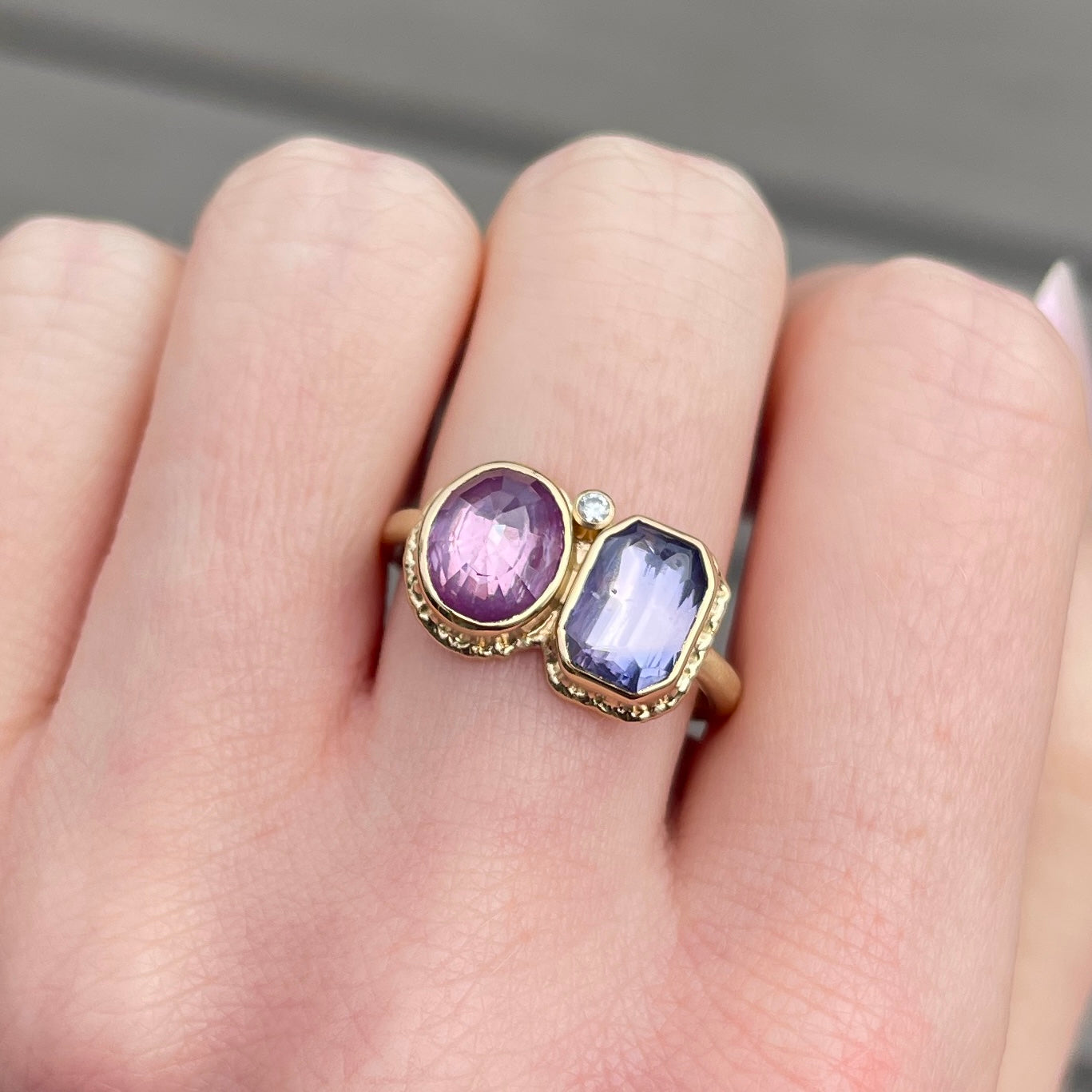 14K Gold Double Sapphire & Diamond Ring
