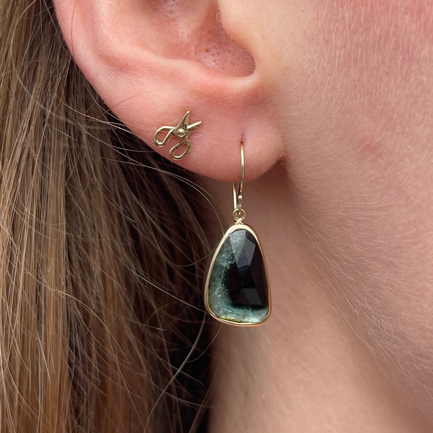 Sterling & 14K Gold Green Tourmaline Earrings