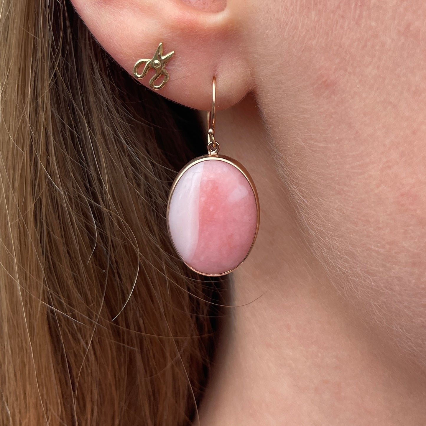 Sterling & 14K Rose Gold Pink Peruvian Opal Earrings