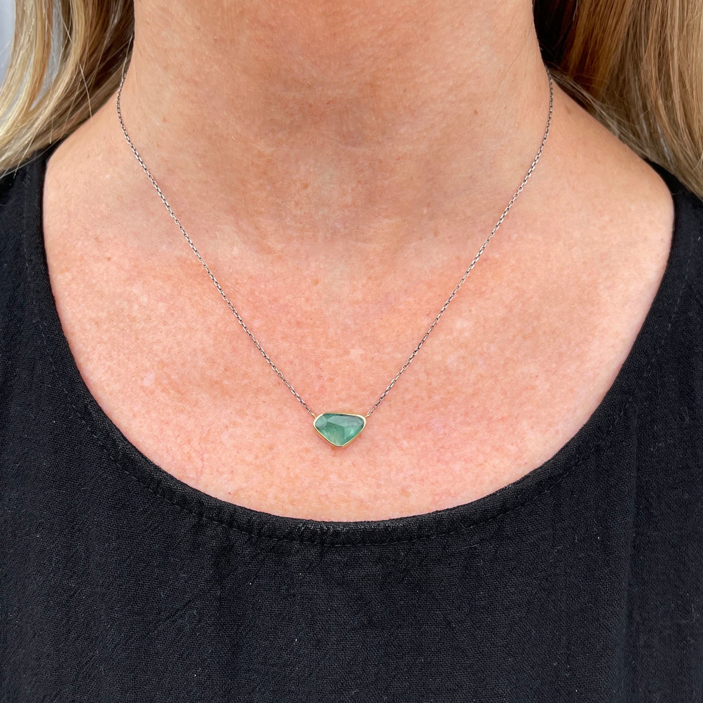 Oxidized Sterling & 14K Gold Emerald Necklace
