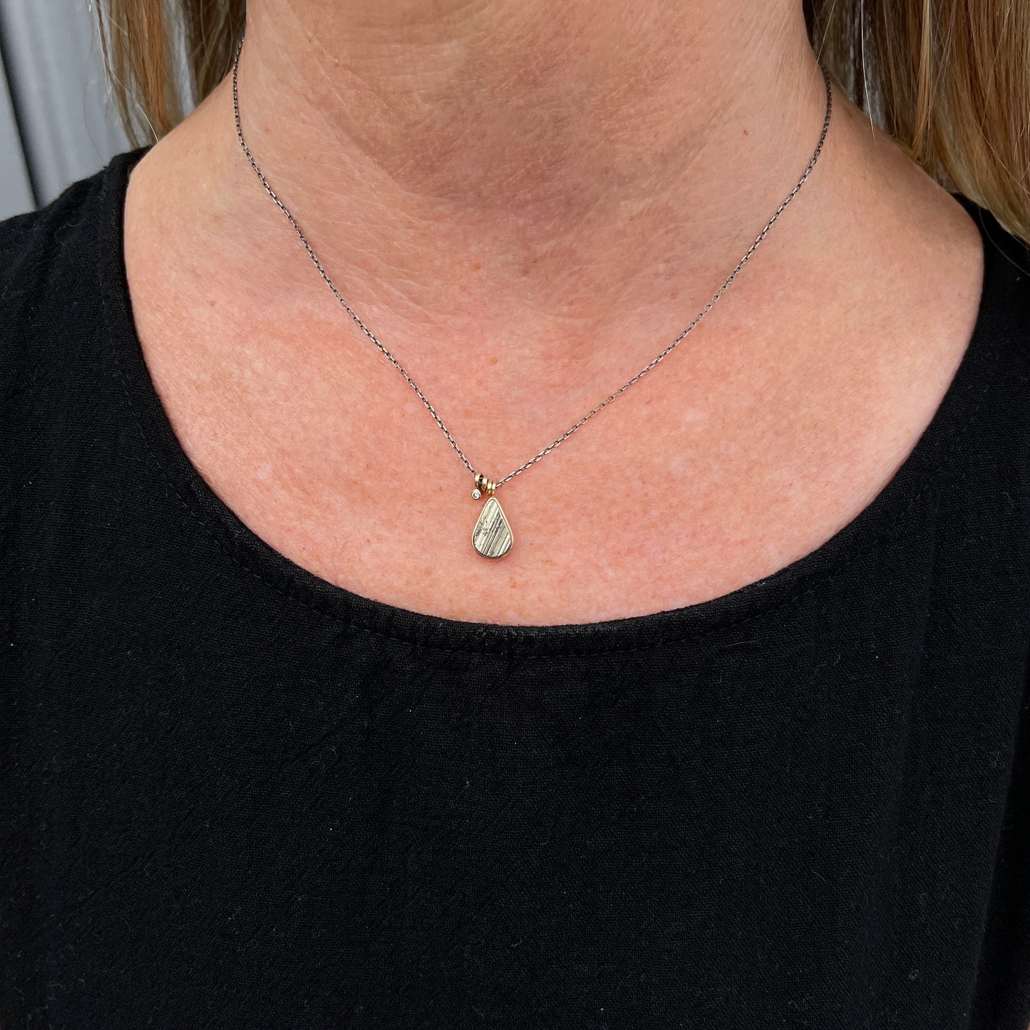 Oxidized Sterling & 14K Gold Pyrite & Diamond Necklace