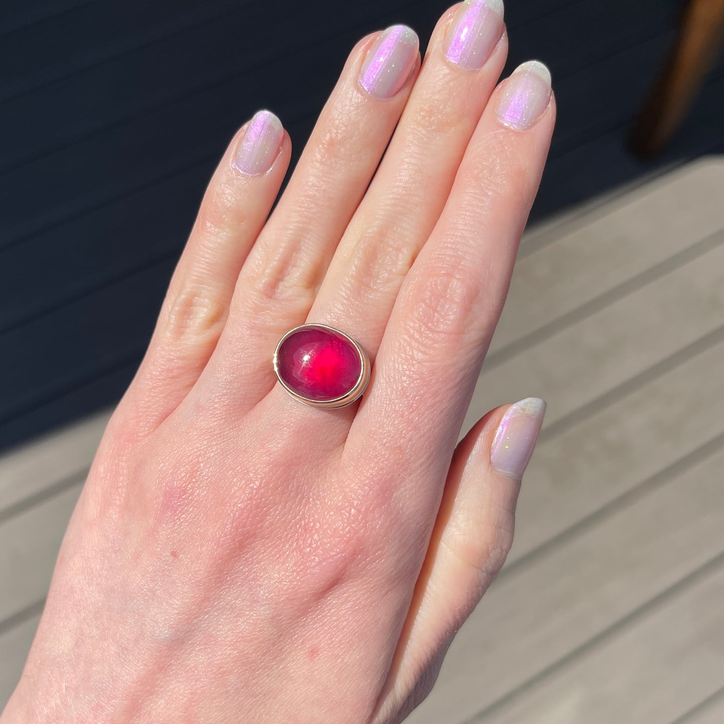 Sterling & 14K Gold Oval African Ruby Ring