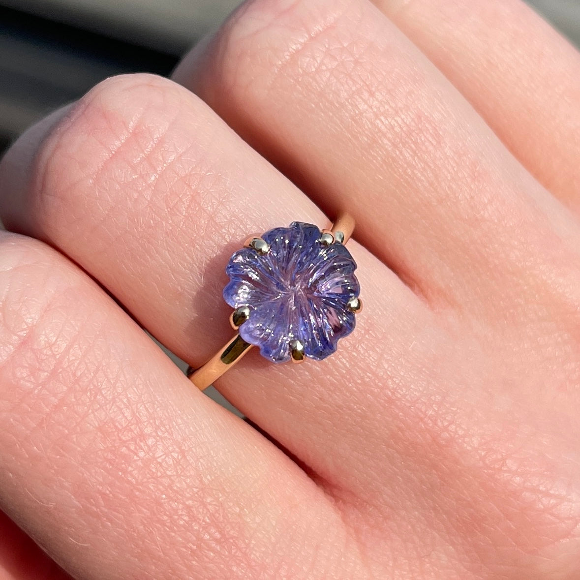 14K Gold Prong Tanzanite Flower Ring