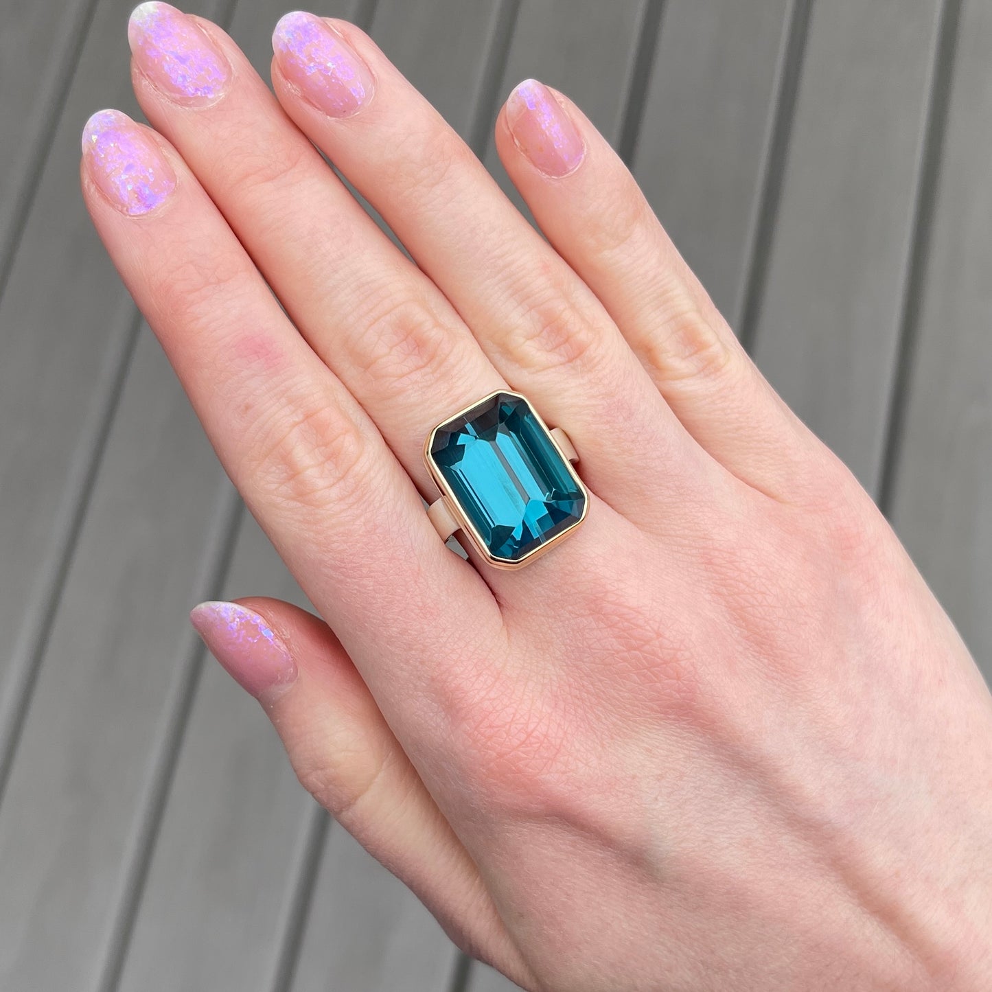 Sterling & 14K Gold Rectangular London Blue Topaz Ring