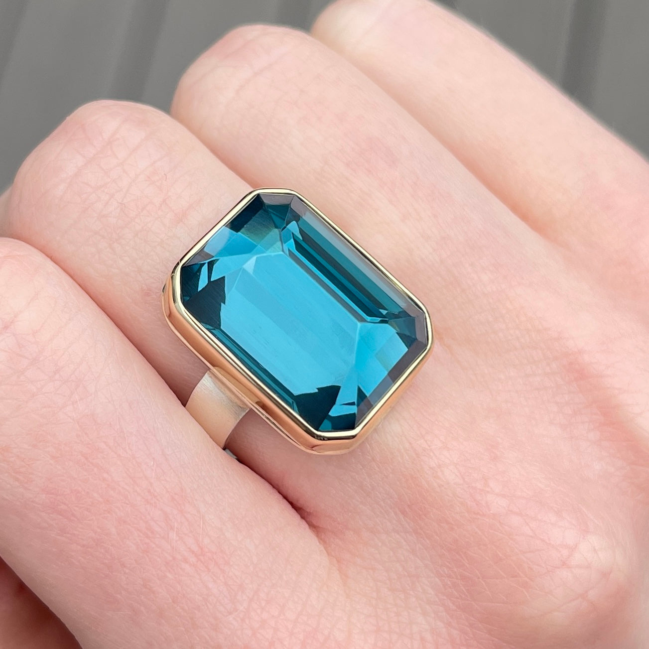 Sterling & 14K Gold Rectangular London Blue Topaz Ring