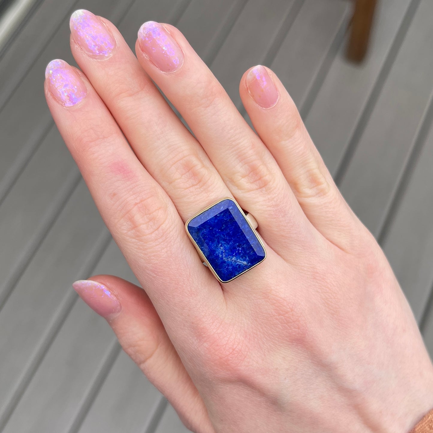 Sterling & 14K Gold Rectangle Lapis Ring