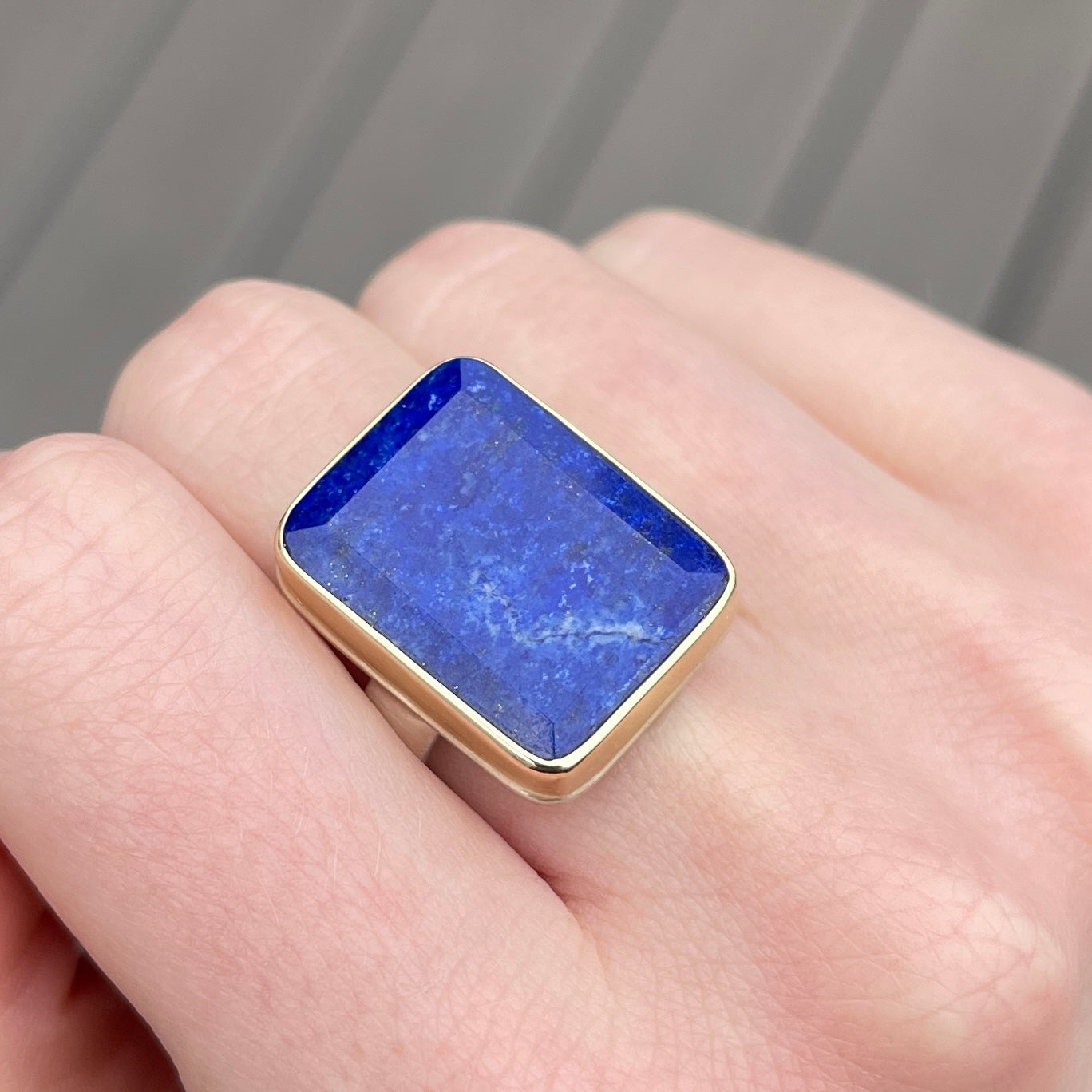 Sterling & 14K Gold Rectangle Lapis Ring