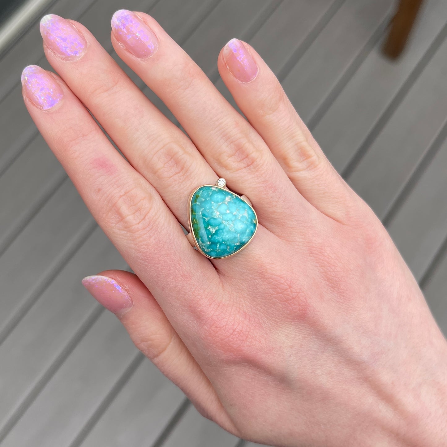 Sterling & 14K Gold Sonoran Mountain Turquoise & Diamond Ring
