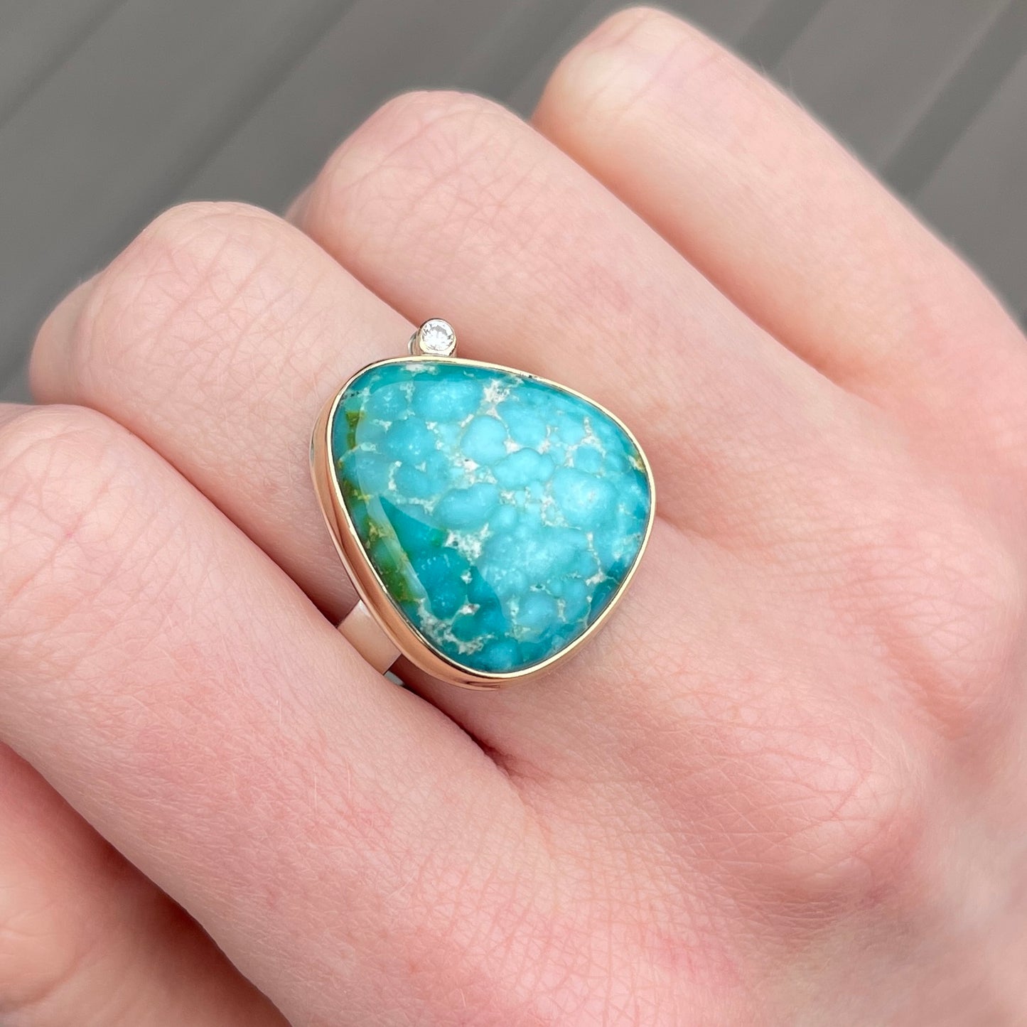 Sterling & 14K Gold Sonoran Mountain Turquoise & Diamond Ring