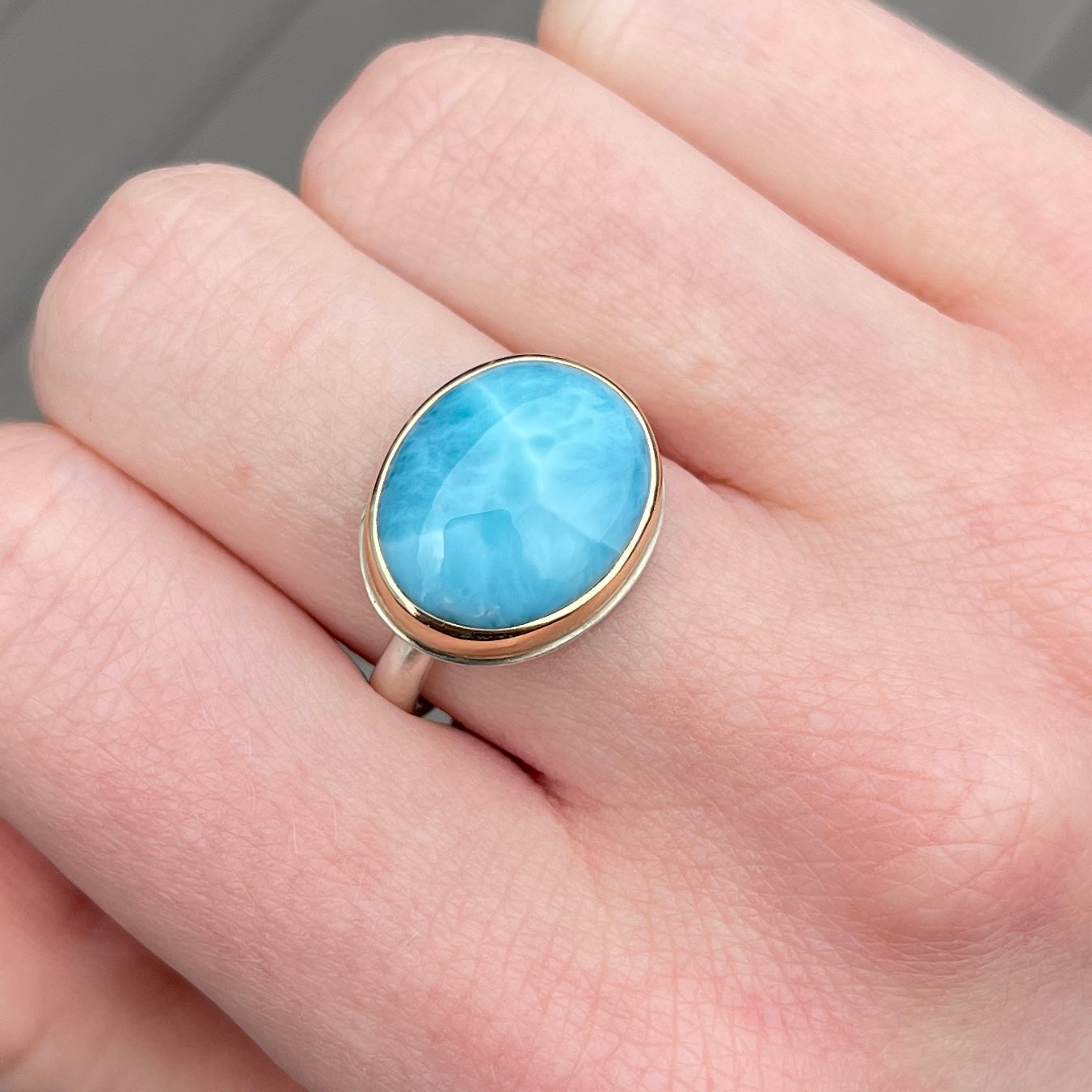 Sterling & 14K Gold Oval Larimar Ring