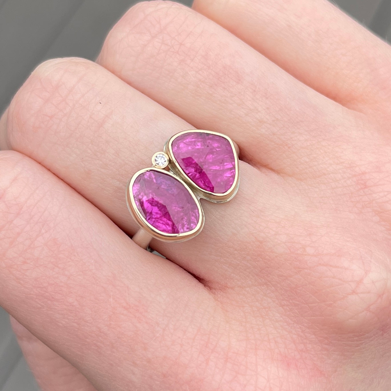 Sterling & 14K Gold Mozambique Ruby & Diamond Ring