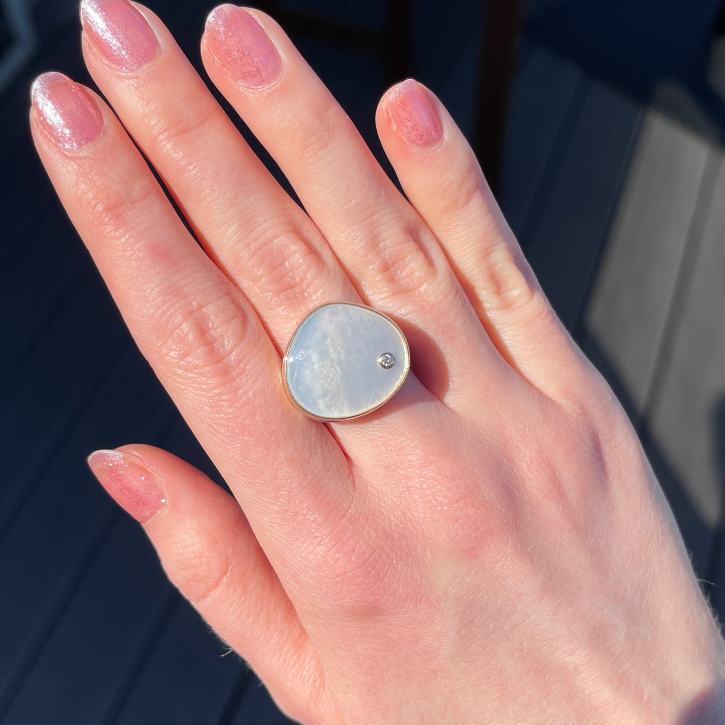 Sterling & 14K Gold Mother of Pearl & Diamond Ring