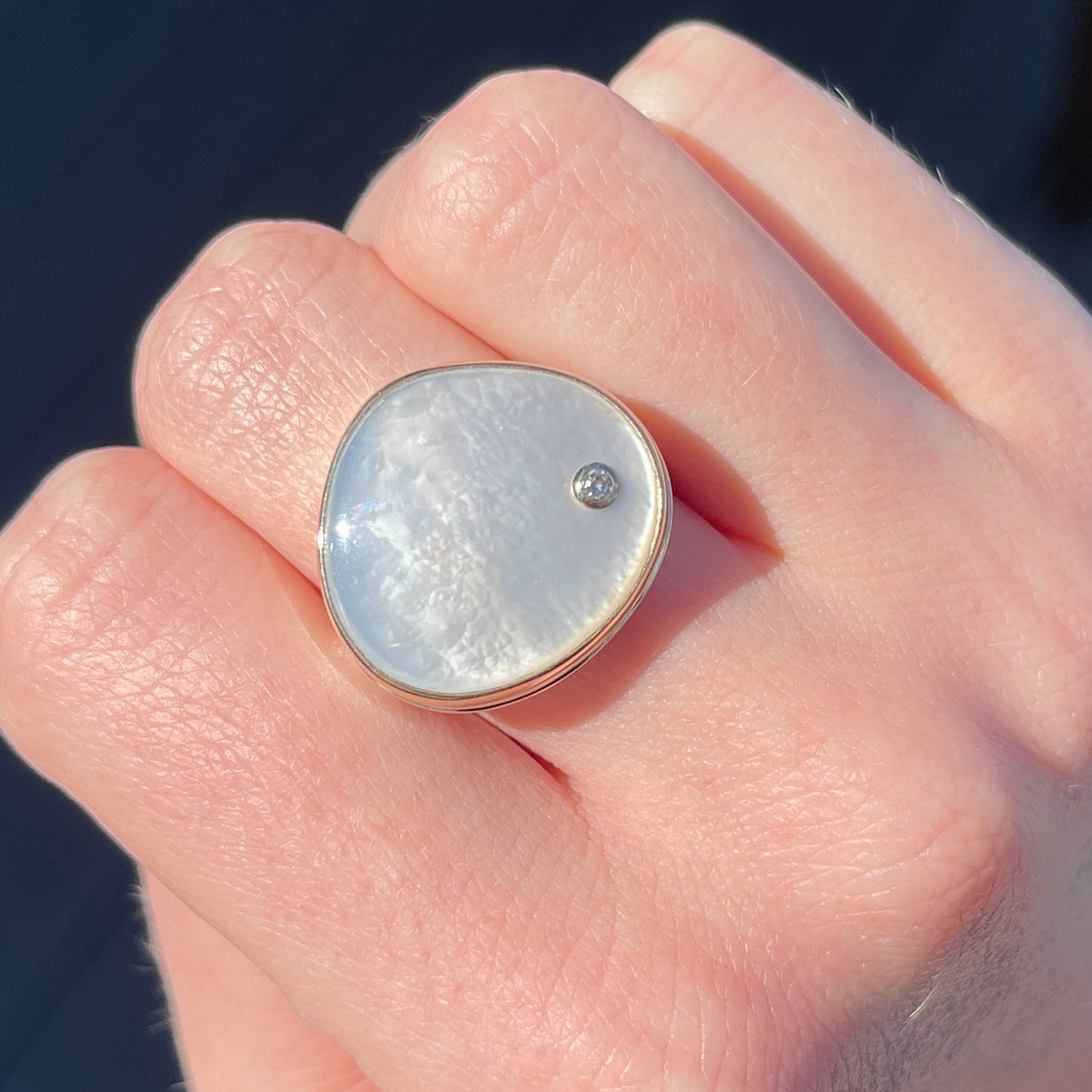 Sterling & 14K Gold Mother of Pearl & Diamond Ring