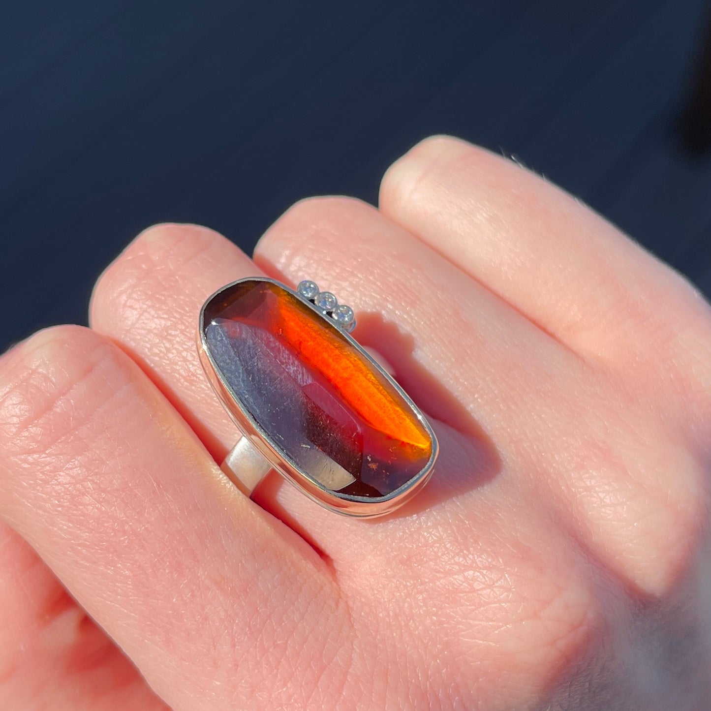 Sterling & 14K Gold Hessonite Garnet & Diamond Ring