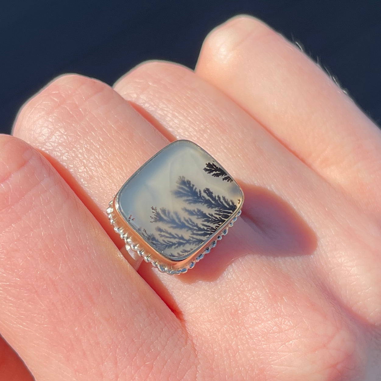 Sterling Lava Edge & 14K Gold Dendritic Agate Ring