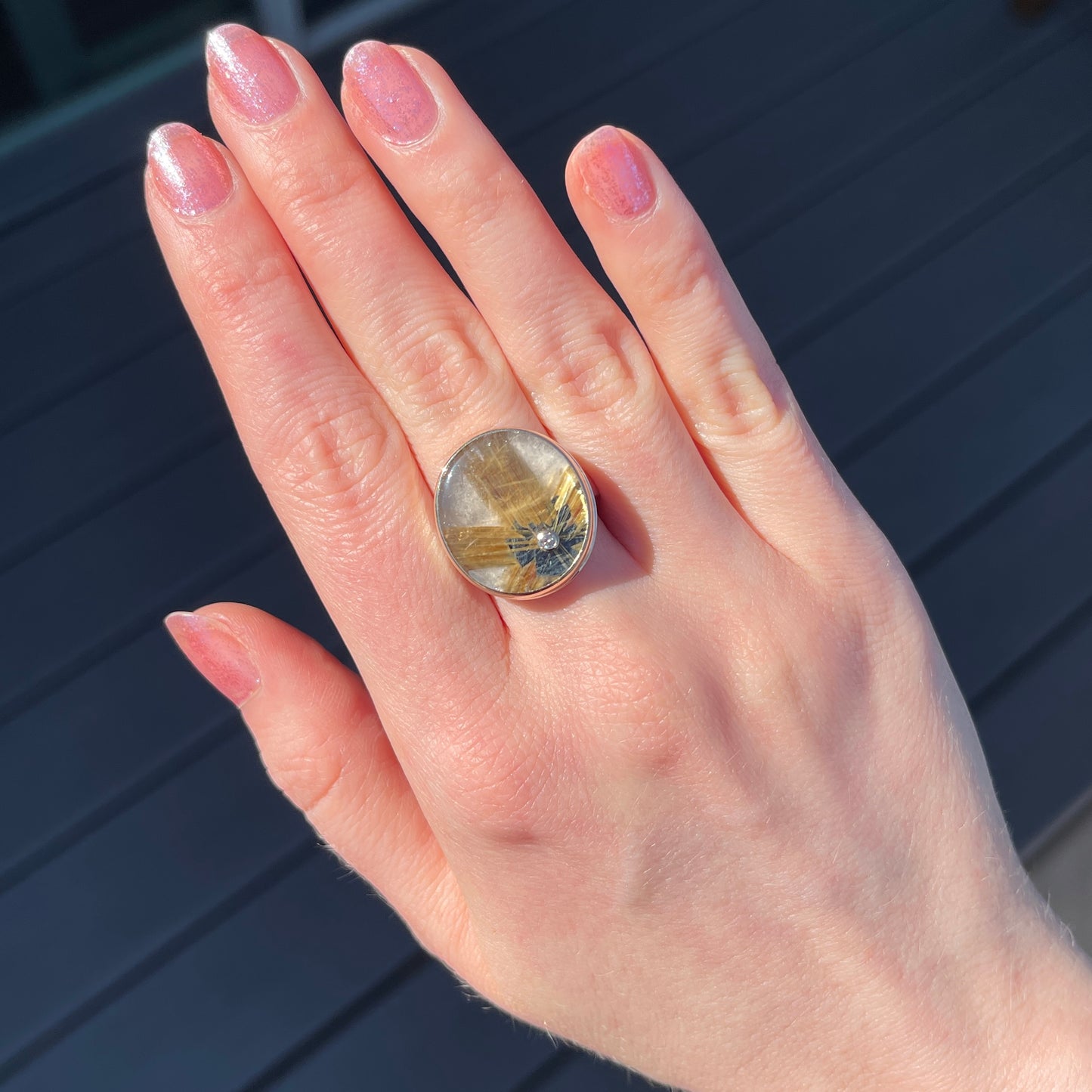 Sterling & 14K Gold Star Rutilated Quartz & Diamond Ring
