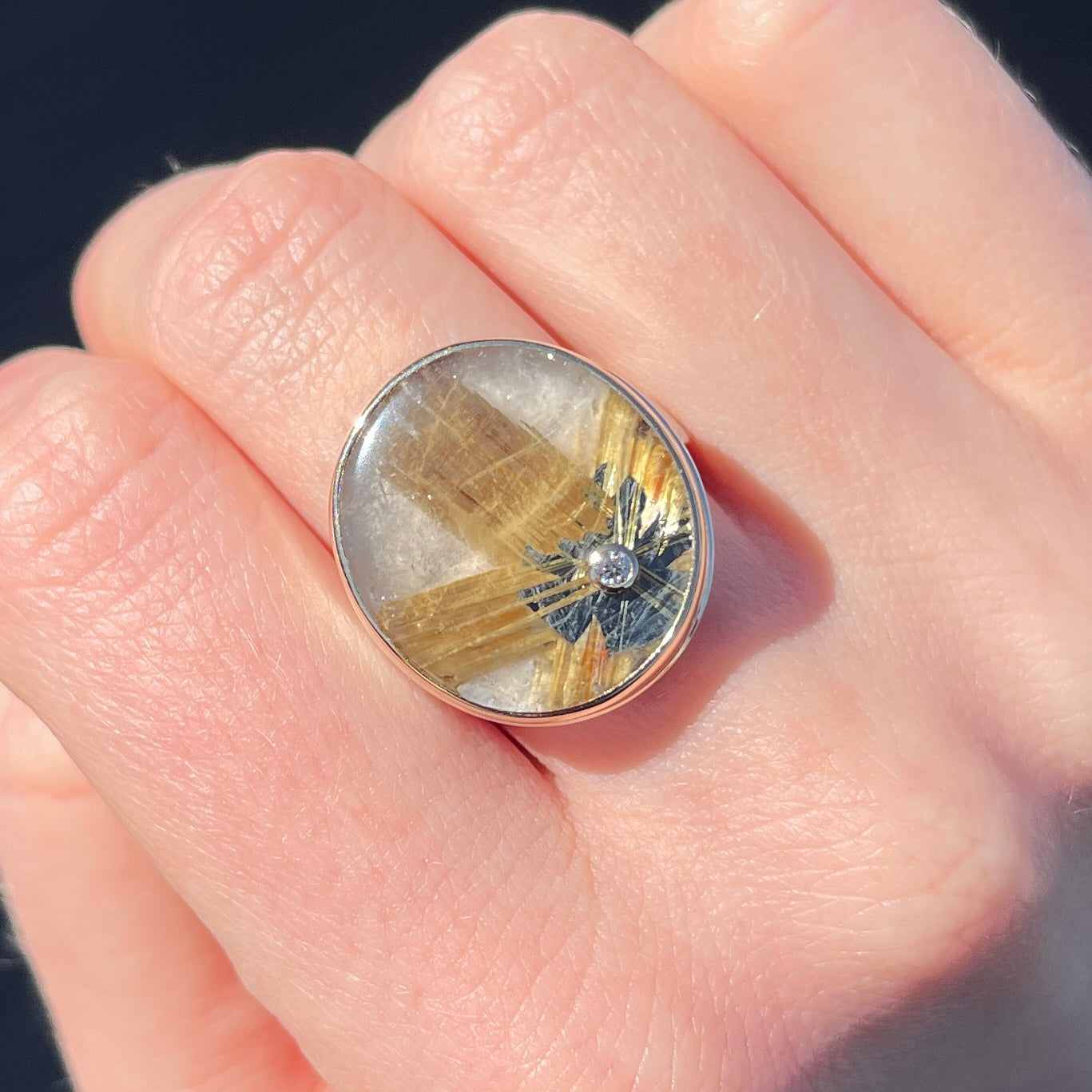 Sterling & 14K Gold Star Rutilated Quartz & Diamond Ring