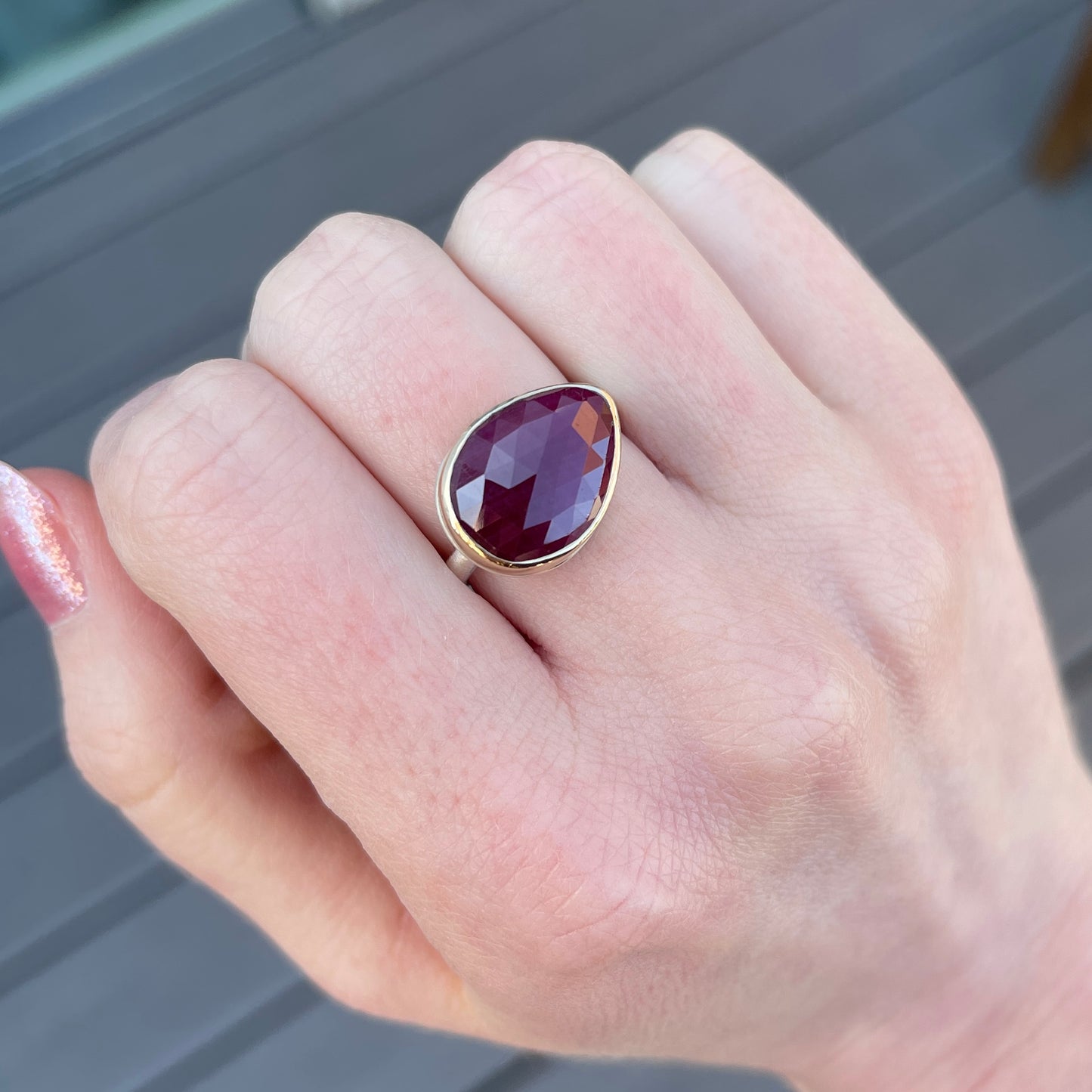 Sterling & 14K Gold Teardrop Indian Ruby Ring