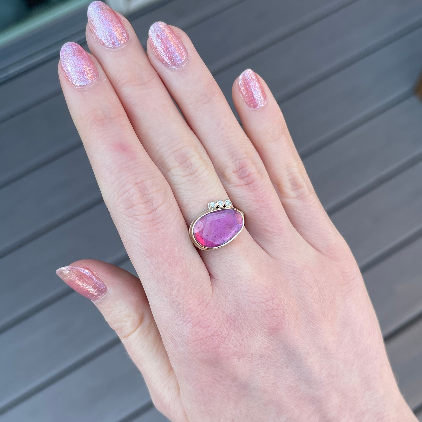 Sterling & 14K Gold African Ruby & Diamond Ring