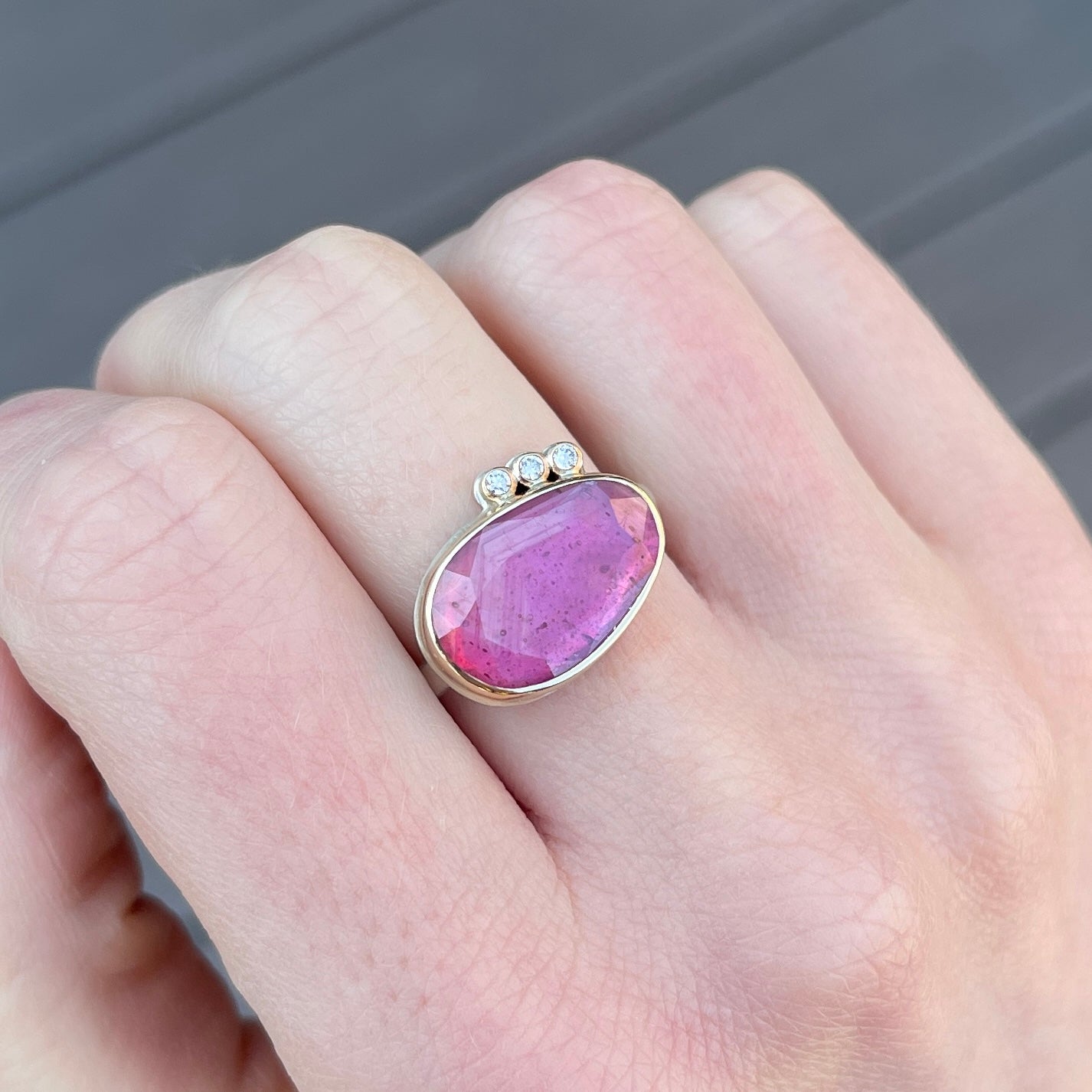 Sterling & 14K Gold African Ruby & Diamond Ring