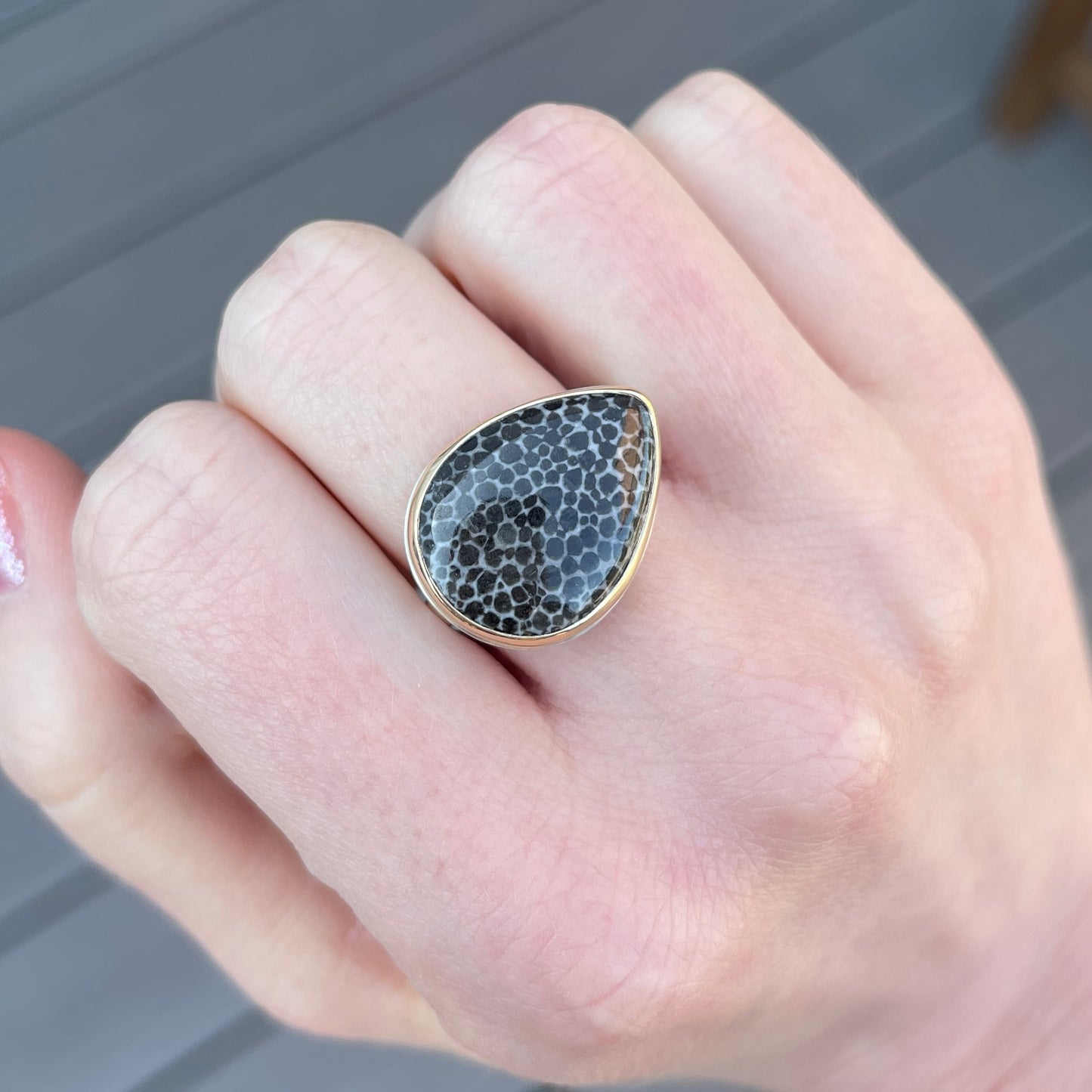 Sterling & 14K Gold Small Fossilized Stingray Coral Ring