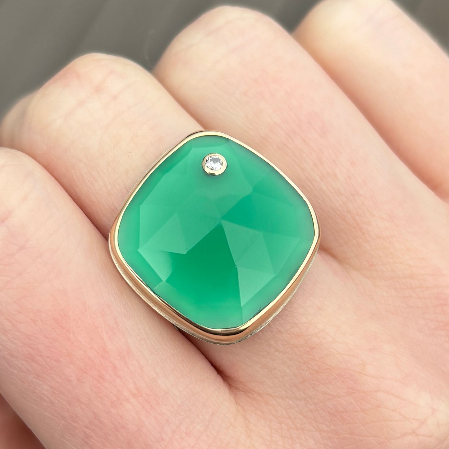 Sterling & 14K Gold Green Onyx & Diamond Ring