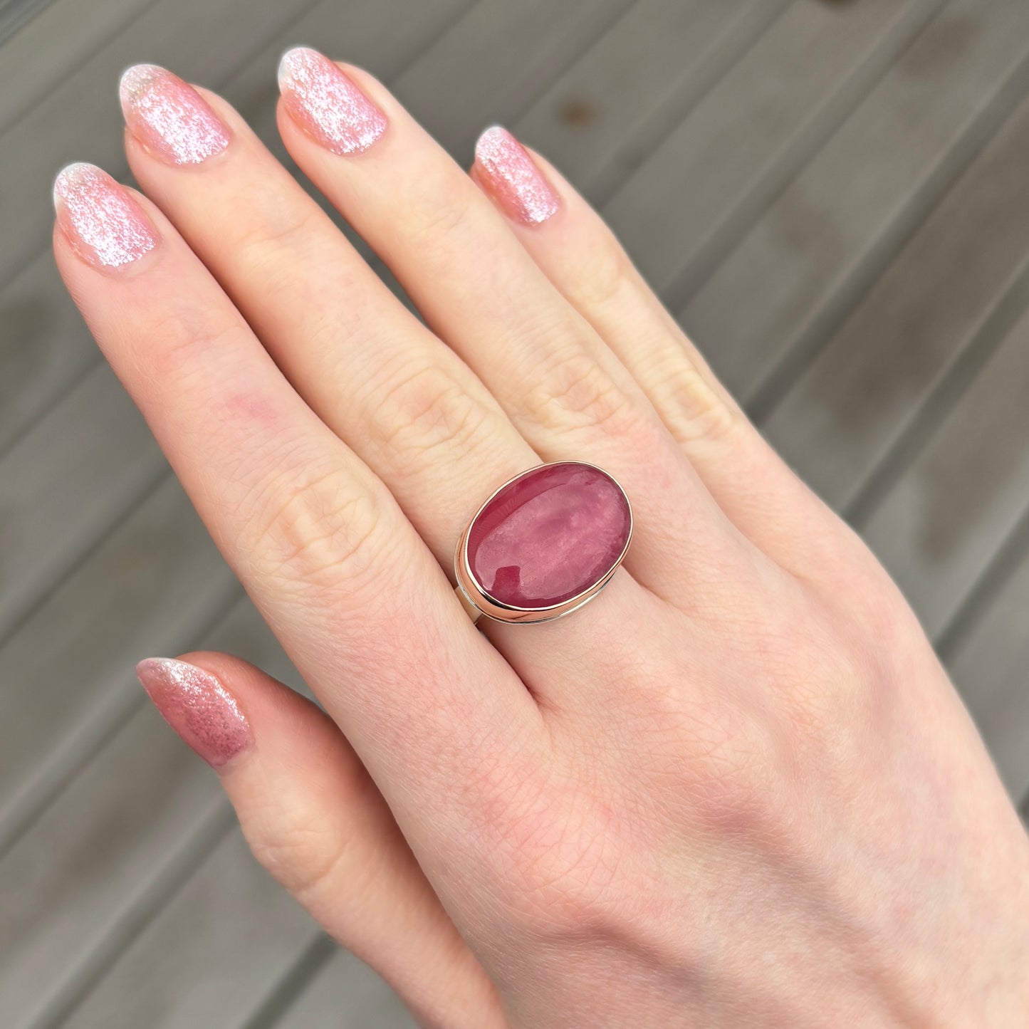 Sterling & 14K Rose Gold Rhodonite Ring