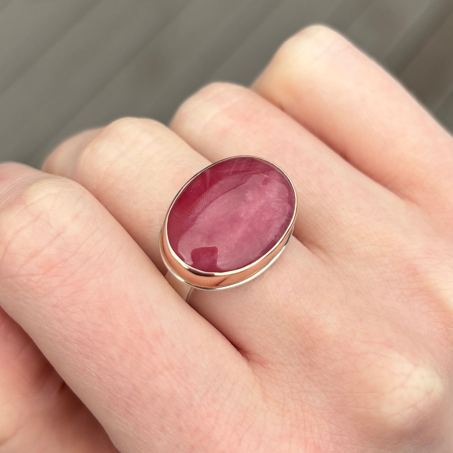 Sterling & 14K Rose Gold Rhodonite Ring
