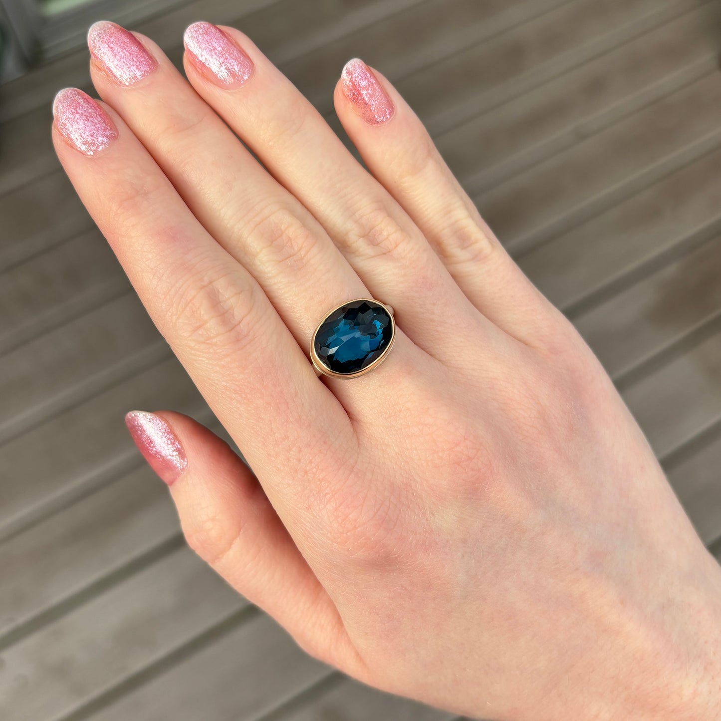 Sterling & 14K Gold Oval London Blue Topaz Ring