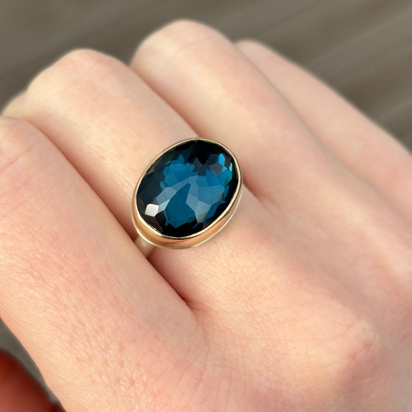Sterling & 14K Gold Oval London Blue Topaz Ring