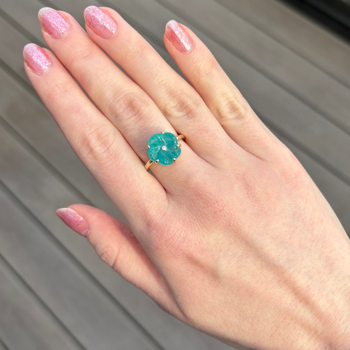 14K Gold Prong Amazonite Flower Ring
