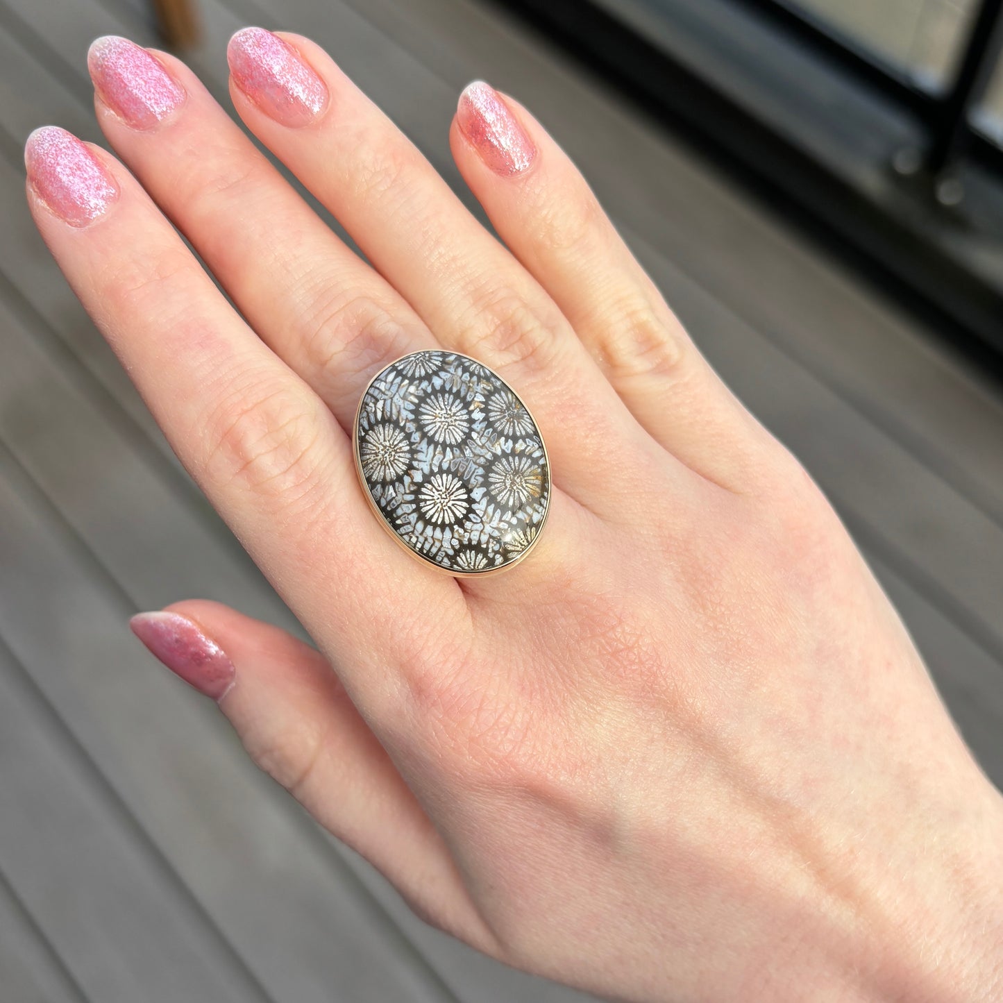 Sterling & 14K Gold Fossilized Coral Ring