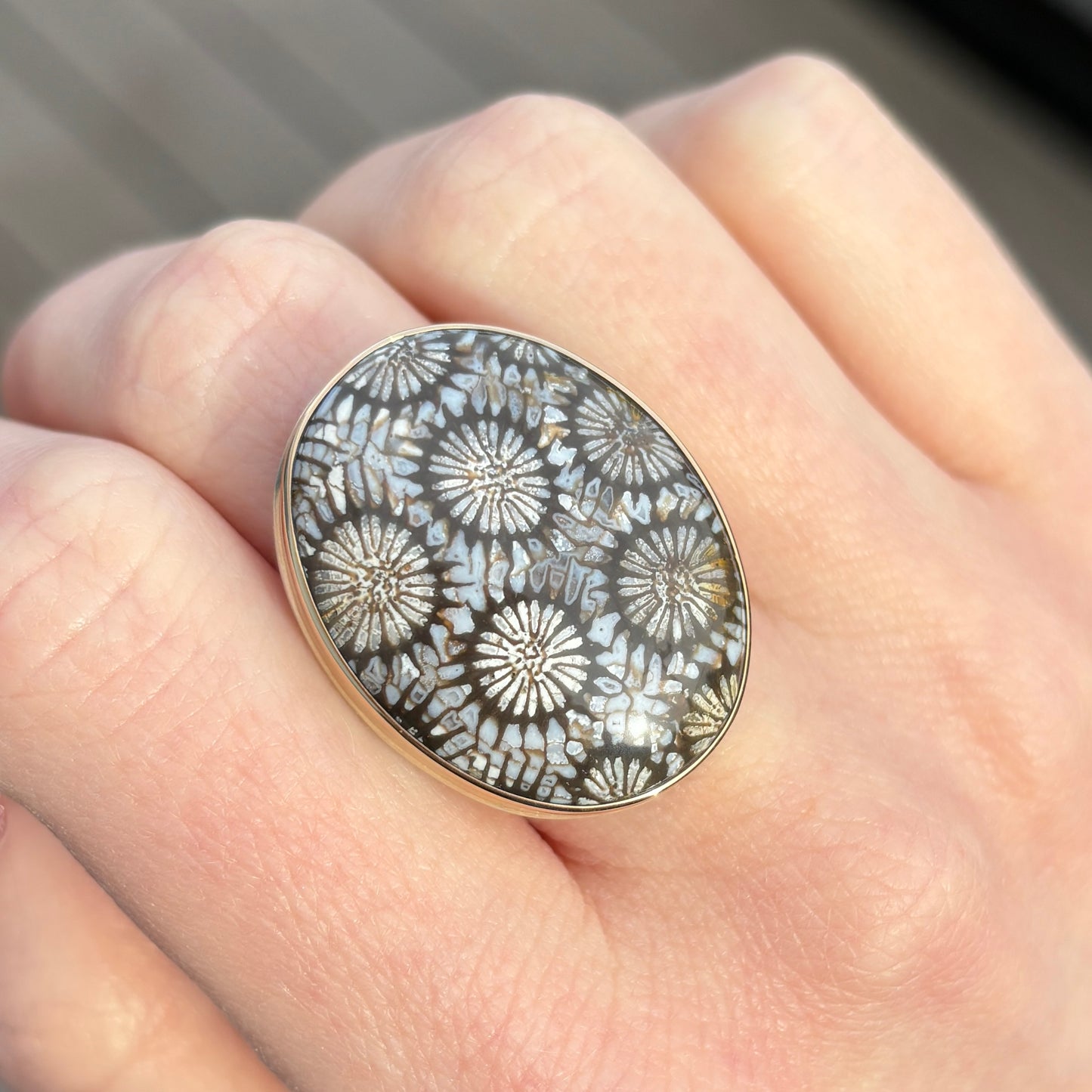 Sterling & 14K Gold Fossilized Coral Ring