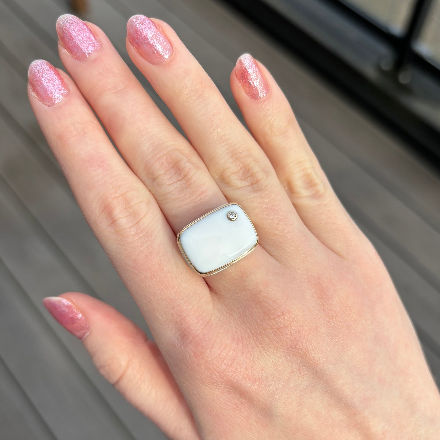Sterling & 14K Gold Calcite & Diamond Ring