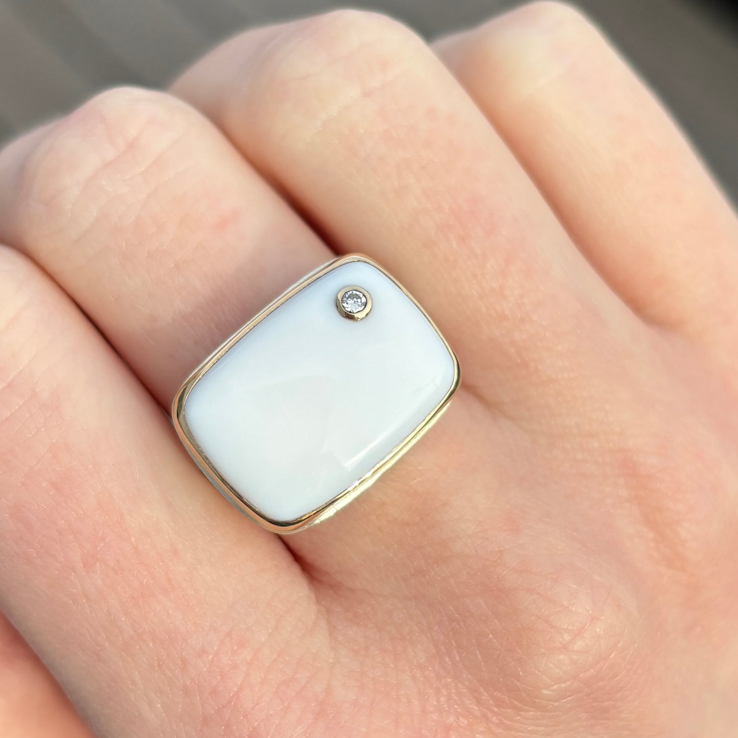 Sterling & 14K Gold Calcite & Diamond Ring