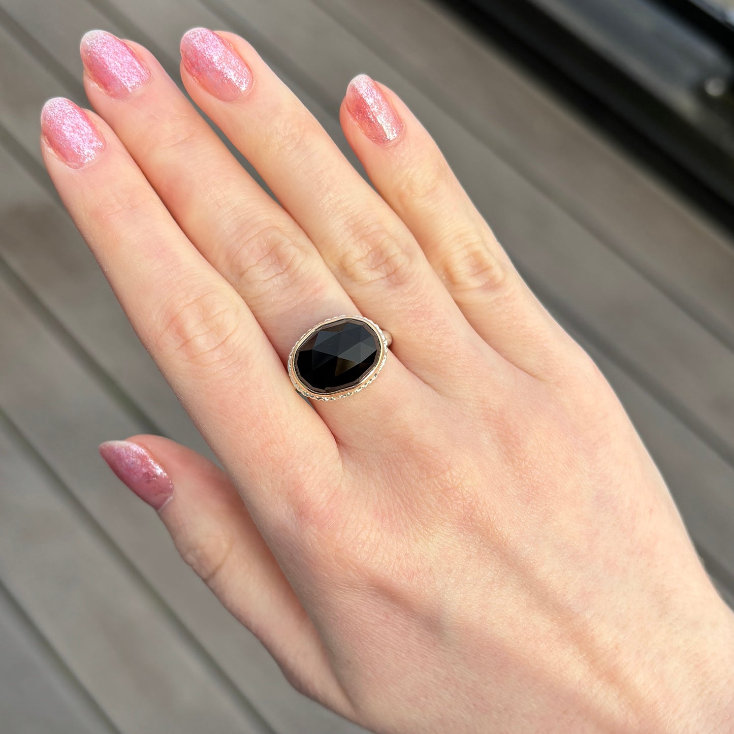 Sterling Lava Edge & 14K Gold Black Onyx Ring
