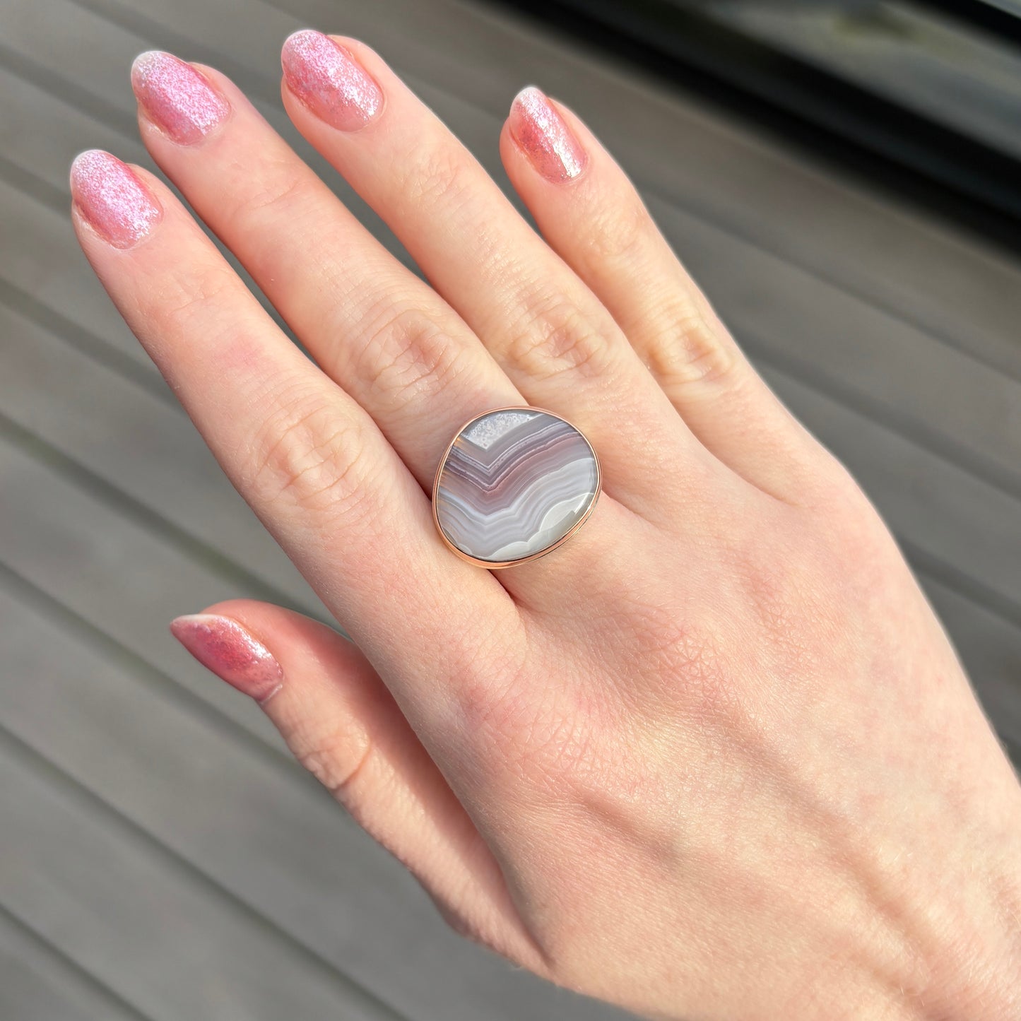Sterling & 14K Rose Gold Laguna Agate Ring