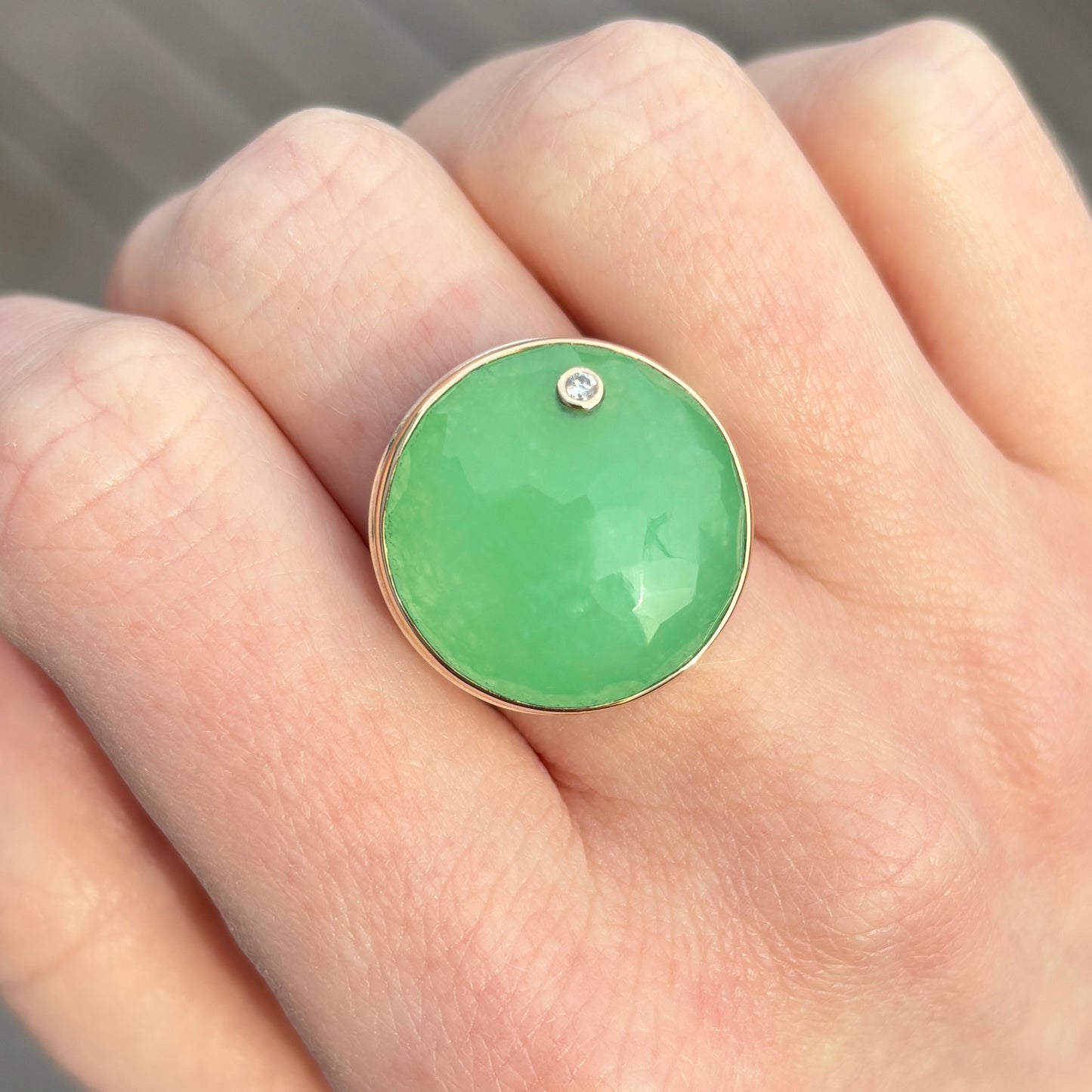 Sterling & 14K Gold Green Quartz & Diamond Ring