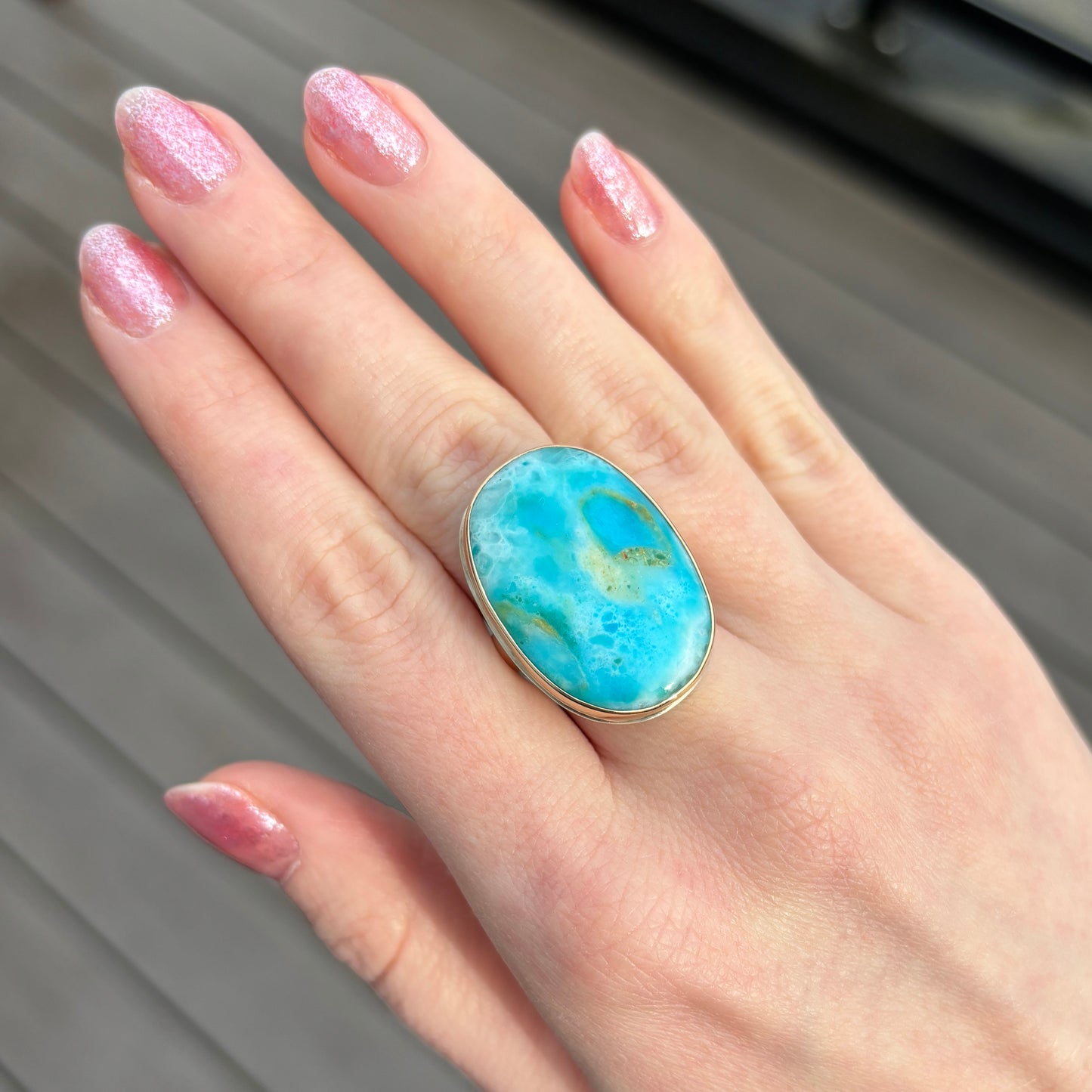 Sterling & 14K Gold Peruvian Opal Ring