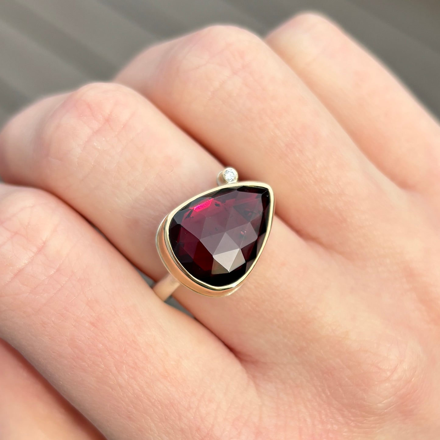Sterling & 14K Gold Rhodolite Garnet & Diamond Ring