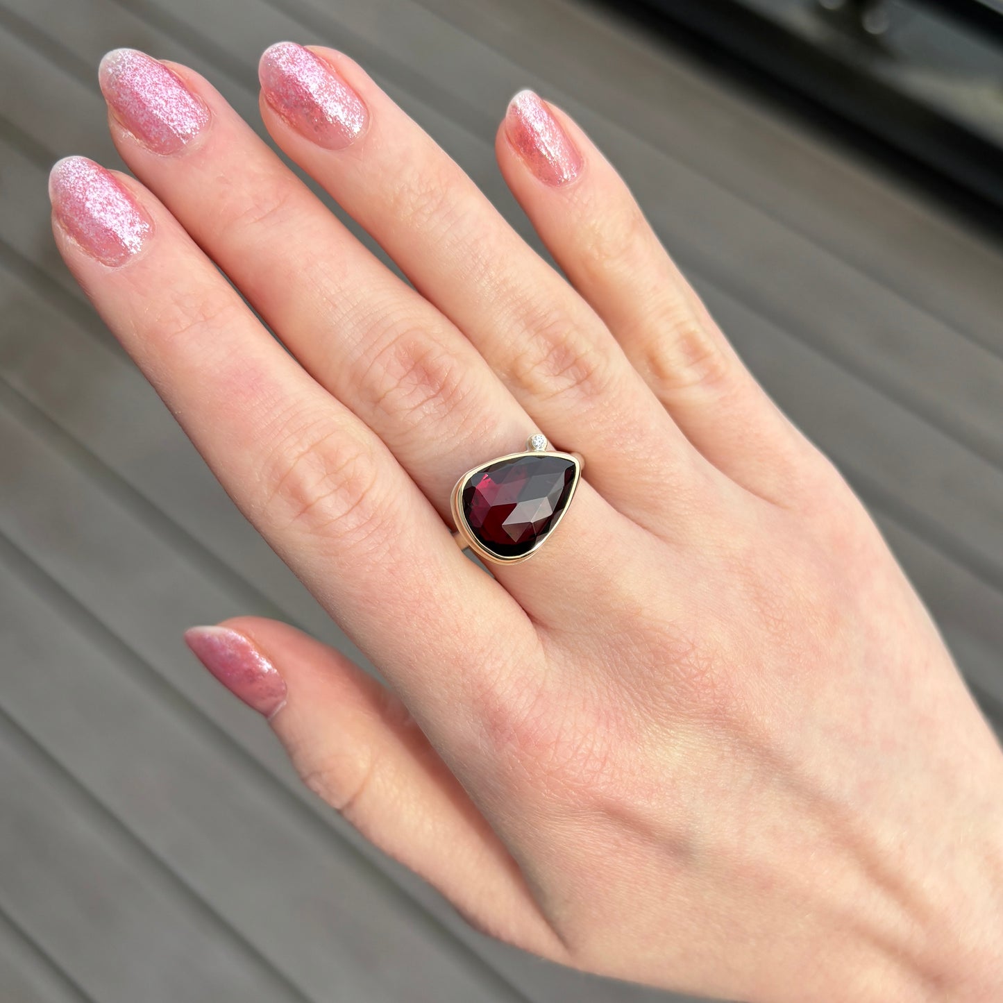 Sterling & 14K Gold Rhodolite Garnet & Diamond Ring
